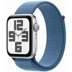 Смарт-часы Apple Watch SE (2023) GPS 44 мм, sport loop, серебристый/голубой, Размер ремешка: R, Цвет: Серебристый/Голубой