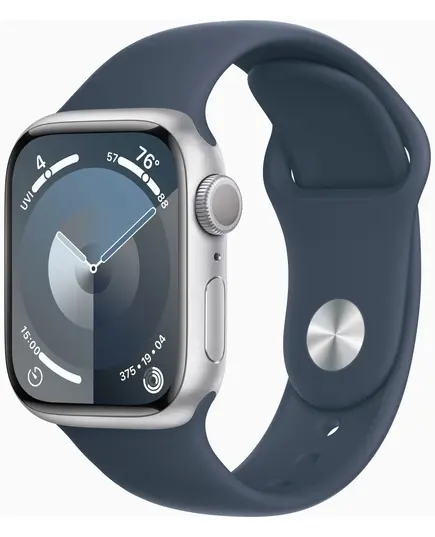 Умные часы Apple Watch Series 9 41 мм Aluminium Case GPS, Silver/Storm Blue Sport Band - S/M, Размер дисплея: 41 мм, Модификация: GPS, Размер ремешка: S/M, Цвет: Silver/Storm Blue Sport Band, изображение 2