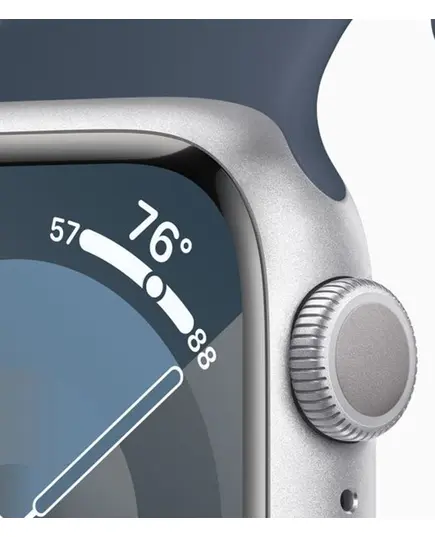 Умные часы Apple Watch Series 9 41 мм Aluminium Case GPS, Silver/Storm Blue Sport Band - S/M, Размер дисплея: 41 мм, Модификация: GPS, Размер ремешка: S/M, Цвет: Silver/Storm Blue Sport Band, изображение 4