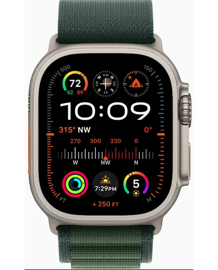 Часы Apple Watch Ultra 2 2024 49 мм, L, Titanium Case with Natural Olive Alpine Loop, Размер ремешка: L 165-210, Цвет: Натуральный/Зелёный, изображение 2